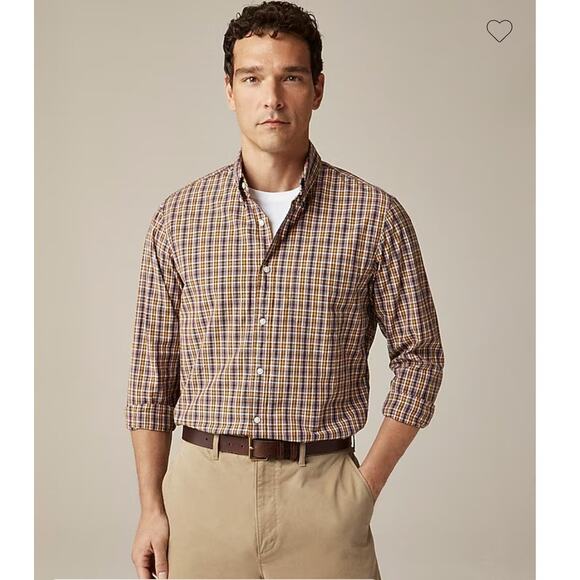 J Crew Plaid Poplin Secret Wash Slim Button Down Long Sleeve Shirt Size Large - Picture 1 of 8